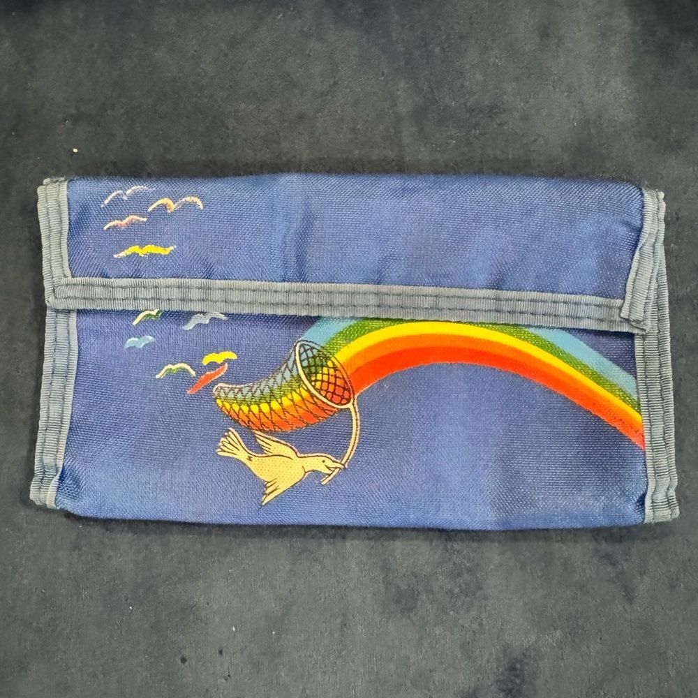 Vintage 1980s Nylon & Hook & Loop Rainbow & Dove Trifold Wallet.